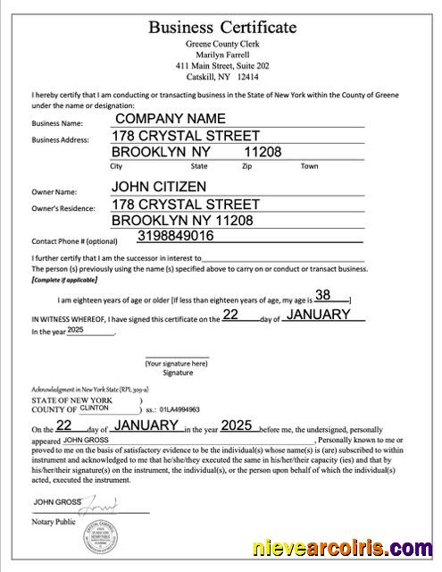 USA New York business certificate